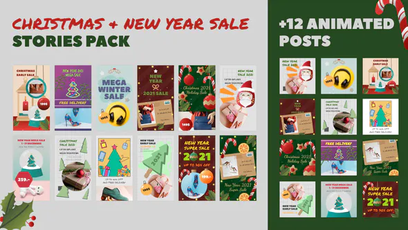 Christmas and New Year Sale Stories Pack圣诞和新年特卖故事包-PR模板