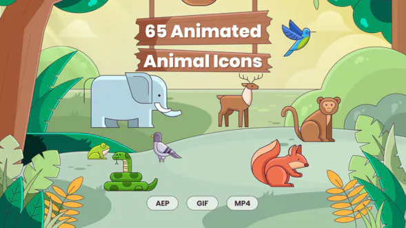 65 个动画动物图标65 Animated Animal Icons-AE模板