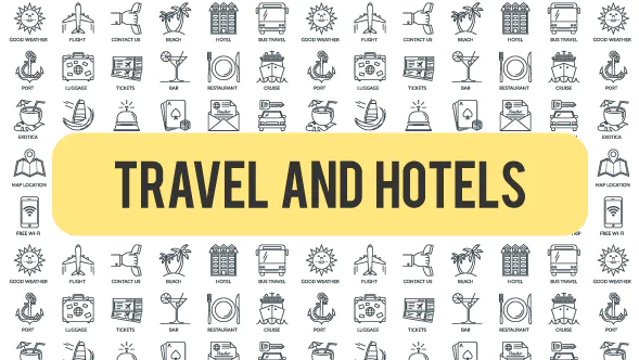 旅游和酒店-大纲图标Travel And Hotels – Outline Icons-AE模板