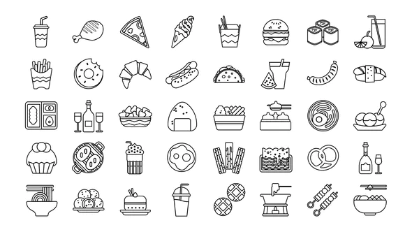 食品和饮料线图标Food & Drinks Line Icons-AE模板