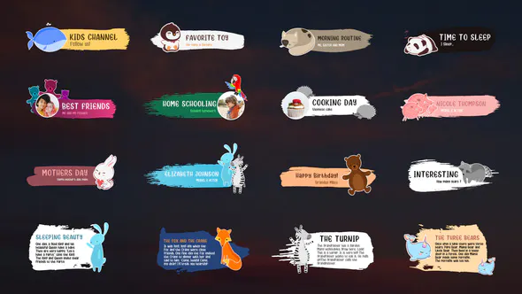 儿童动物Kids Animals Lower Thirds | After Effects-AE模板