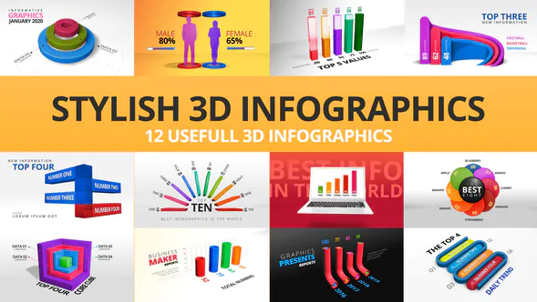 时尚的 3D 信息图表Stylish 3D Infographics-AE模板