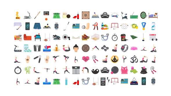 100 个运动和健身图标100 Exercise & Fitness Icons-AE模板