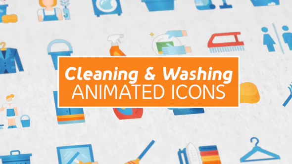 清洁及洗涤现代平面动画图标Cleaning & Washing Modern Flat Animated Icons-AE模板