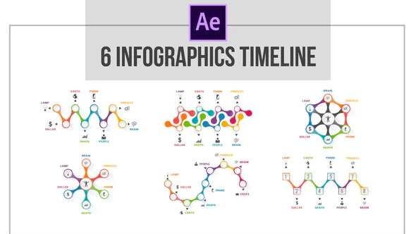 信息图表 6 路线图模板Infographics 6 Roadmaps Template-AE模板