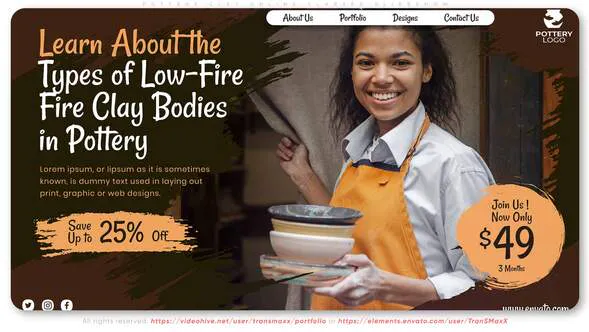 雕刻师陶瓷制品陶土 | 在线课程Pottery Clay | Online Classes Slideshow-AE模板