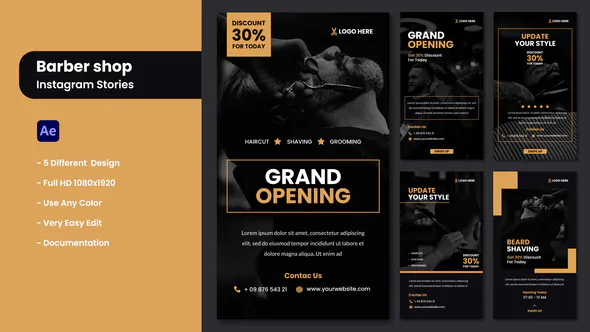 理发师理发店产品宣传Barbershop – Instagram Stories-AE模板