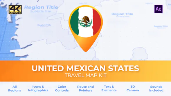 墨西哥地图 – 墨西哥合众国旅游地图Mexico Map – United Mexican States Travel Map-AE模板