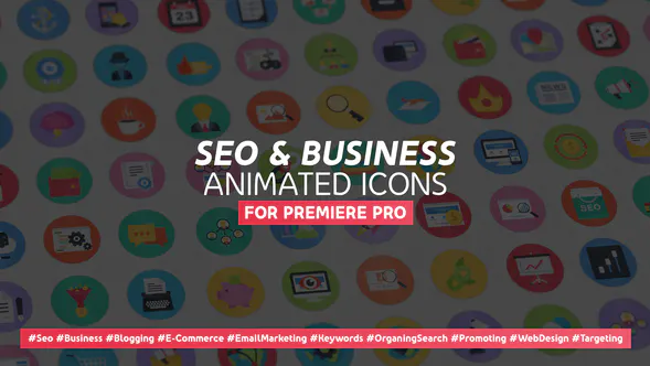 100 个搜索引擎优化和商业现代平面动画图标100 Seo & Business Modern Flat Animated Icons-PR模板