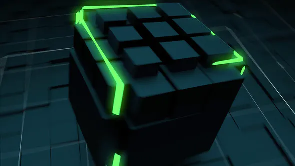 科技霓虹立方体标志Tech Neon Cube Logo-PR模板