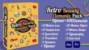 AE/PR模板脚本-美妆博主视频栏目图形包装动画预设 Retro Beauty Elements Pack